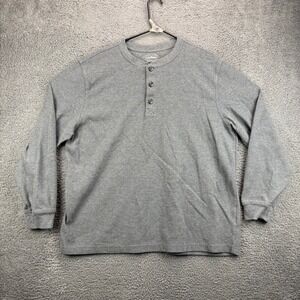 LLBean Mens Gray Long Sleeve Henley Shirt Traditional Fit XL‎ REG 100% Cotton